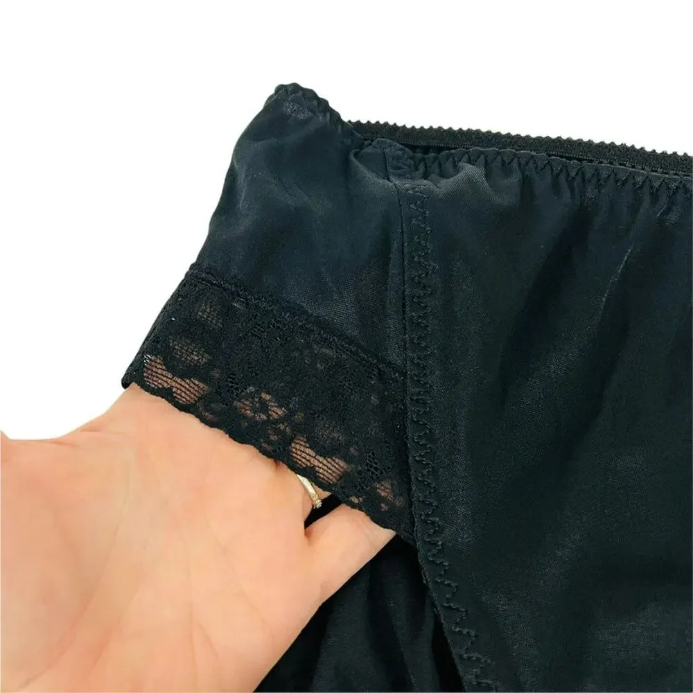 Vintage USA Black Sheer Inky Black Nylon Lace Panty Brief Womens 44/46